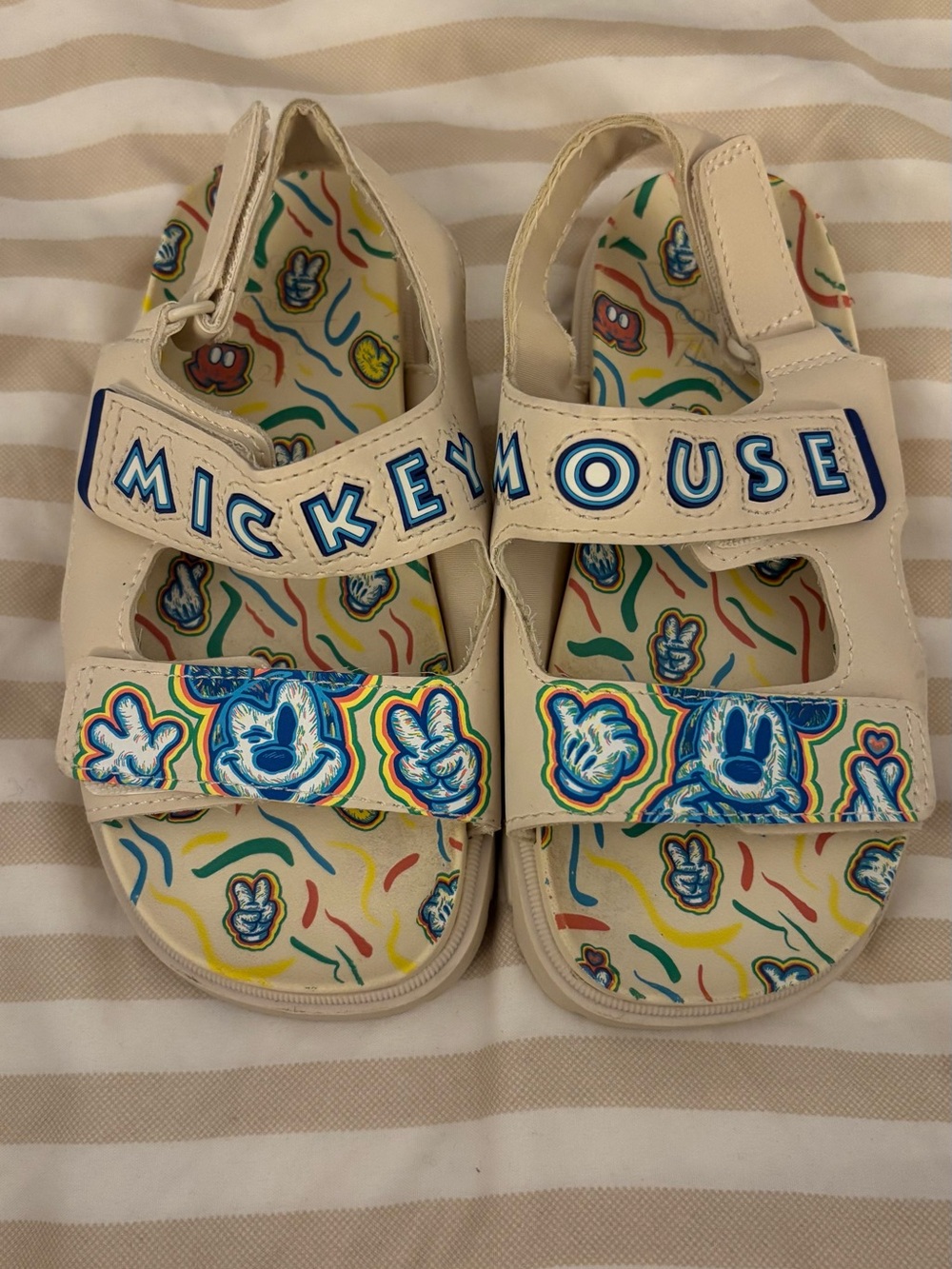 Zara Disney Mickey Mouse Cream Kids Sandals with Colorful Print| Size: 8.5